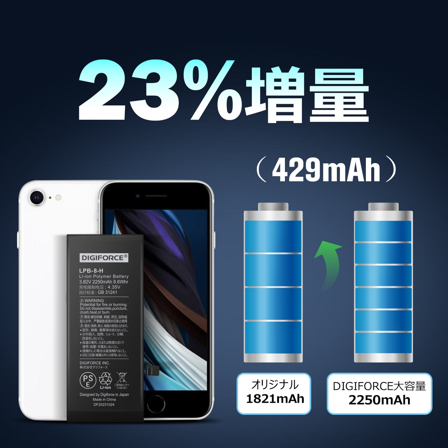 【iPhone 8】大容量互換バッテリー 取説・工具付き 2250mAh T2-IP8H