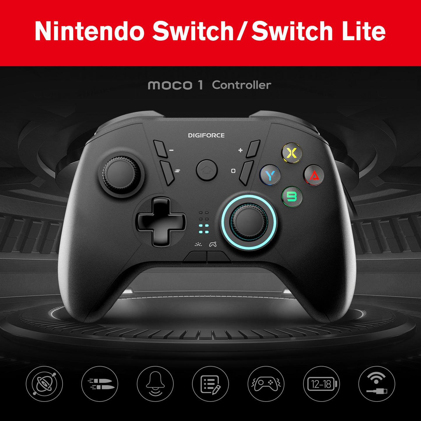 【moco 1 Controller】Nintendo Switch Switch Lite Proコントローラー　 スイッチ　ワイヤレス　大容量　6軸ジャイロセンサー　自動連射機能　無線　有線　デュアル振動　Bluetooth接続　日本語説明書付き　D0042BK