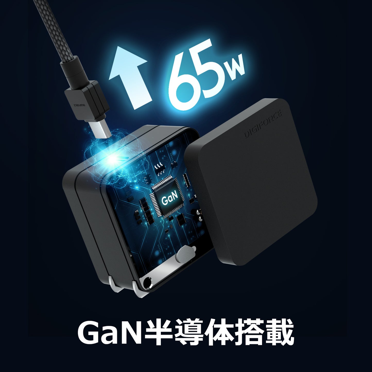 【set2 square 65W 1C & Type-C to C Cable 2m 100W】ACアダプター 急速充電 Type-C to C (2m) ケーブルセット ノートパソコン タブレット端末 D0108